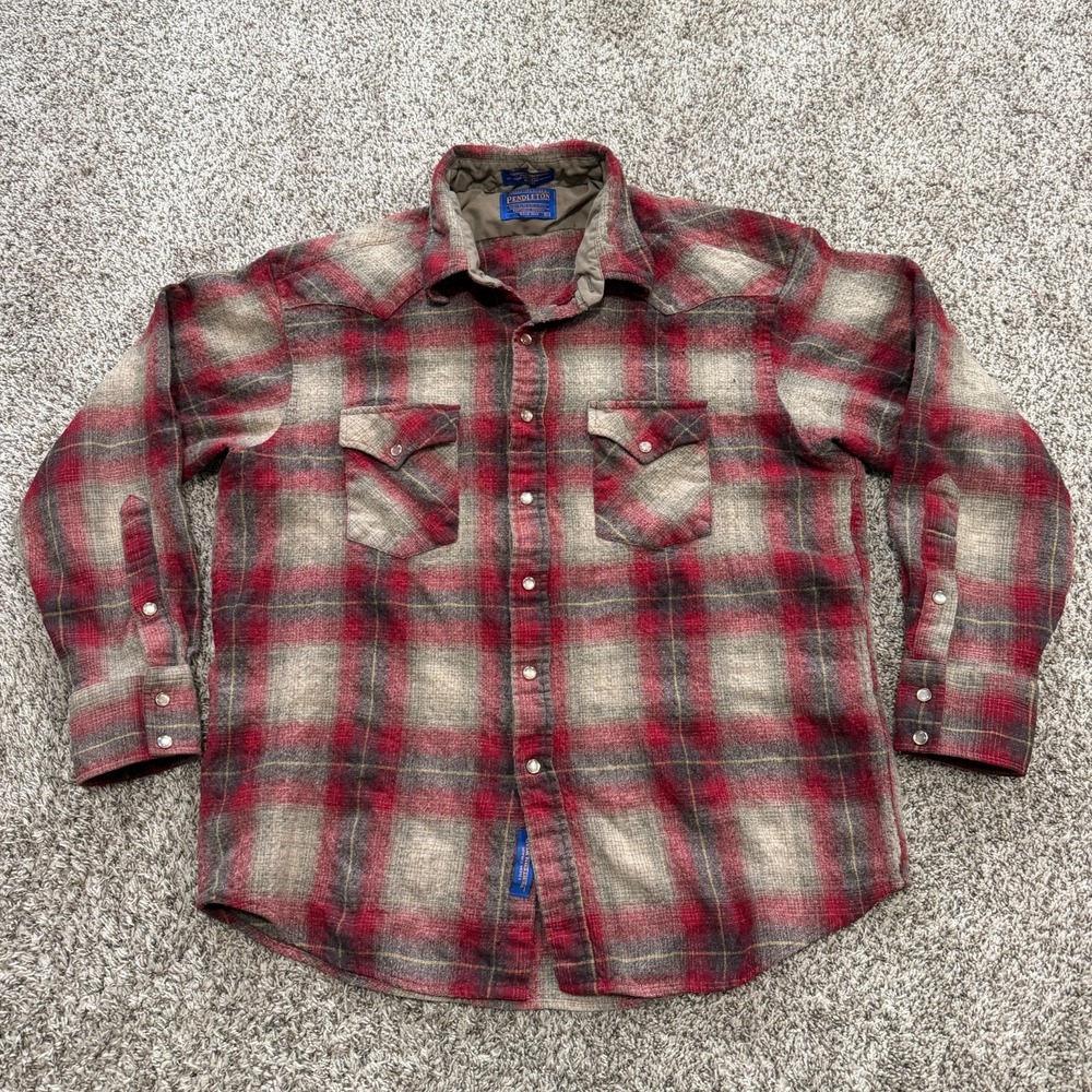 Pendleton Wool Western Pearl Snap Men's L Red Plaid Colorway PNW Cozy Western